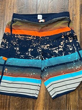Men's Striped Blue & Orange Swim Trunks